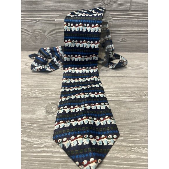 Snowmen Conga Line Christmas Tree Neck Tie Yule Tie Greetings Men's Korea - Picture 1 of 6